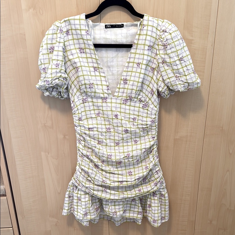 Zara Plaid Dress with Floral Accents